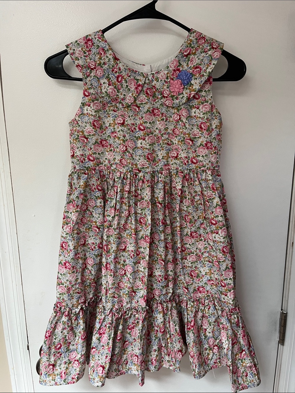 Pippa & Julie Pink Floral collared Sundress with Blue Flower Detail